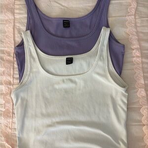 SHEIN Women's Ribbed Tank Tops - Purple and White
